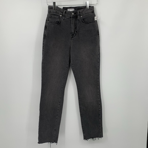 Good American Classic jeans faded black gray raw hem ankle distressing new 26 2 - Picture 1 of 5